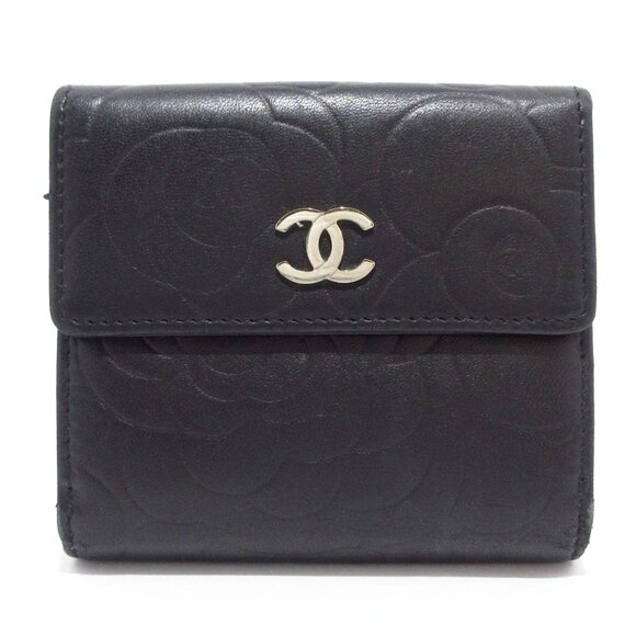 CHANEL Camellia Black Lambskin Double-hook Wallet 246-082325 - Picture 1 of 10